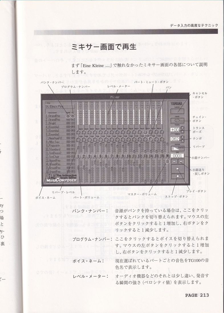 musiComposerのミキサー画面